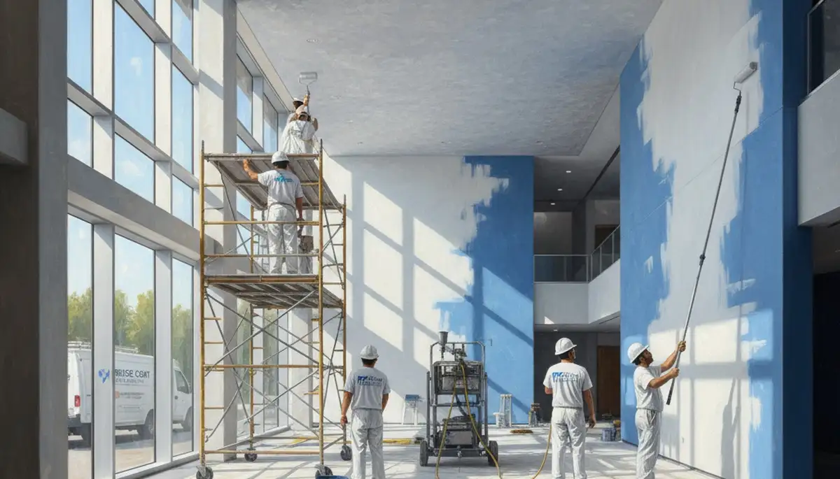 Commercial painting crew in Fort Lauderdale, FL applying durable exterior coating to a business property