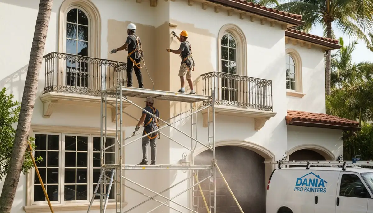 Painting contractors in Fort Lauderdale, FL preparing a residential exterior paint job