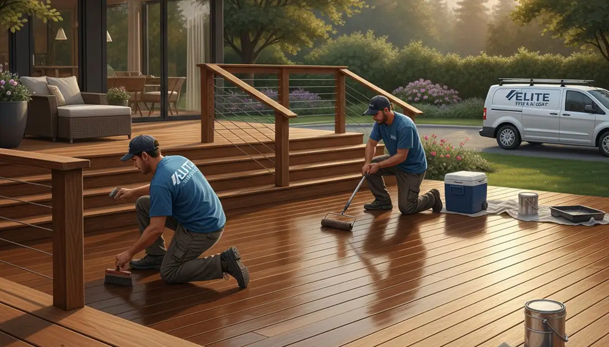 Fort Lauderdale, FL deck staining service for wood decks protected from sun, salt air, and humidity