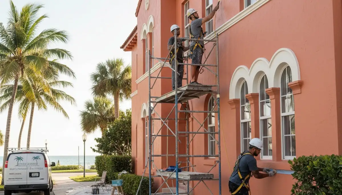 Painting contractors in Fort Lauderdale, FL painting a residential exterior wall